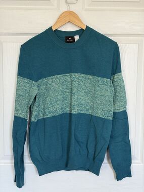 PS Paul Smith Color Block Cotton Blend Sweater Size Small Turquoise Blue